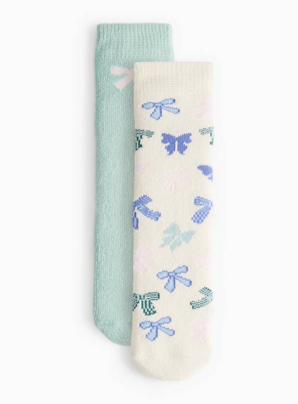 Bow Printed Thermal Socks 2 Pack 4-5.5